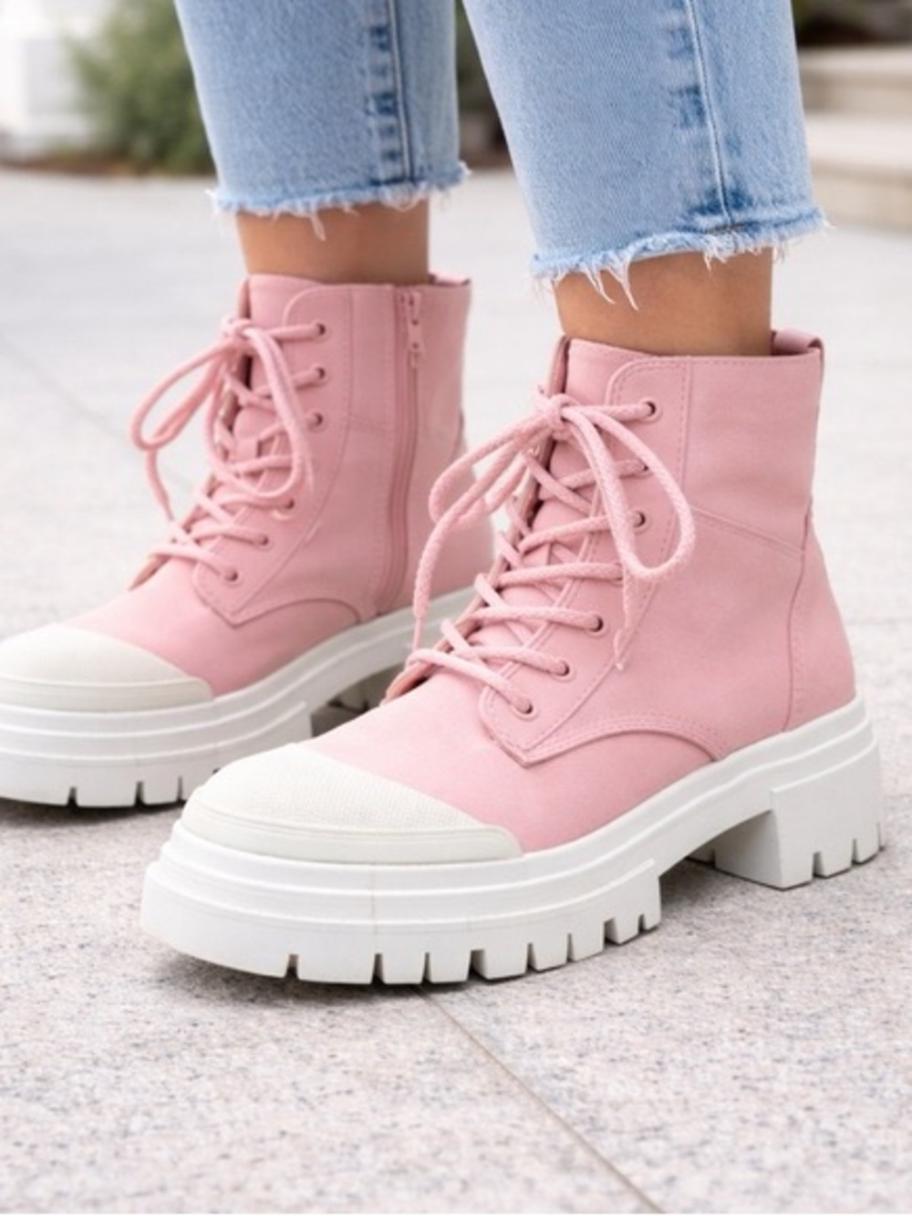 ALDO Pink Platform Lace-Up Ankle Boots